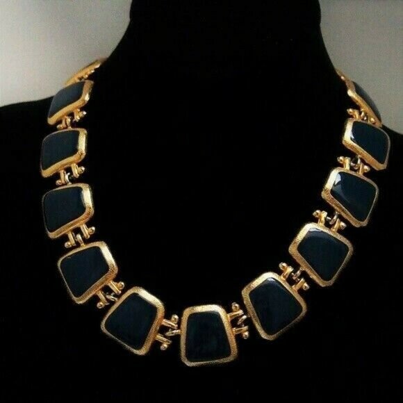 SOLD 1990s Anne Klein Black Gold Enamel Link Necklace - Picture 2 of 7